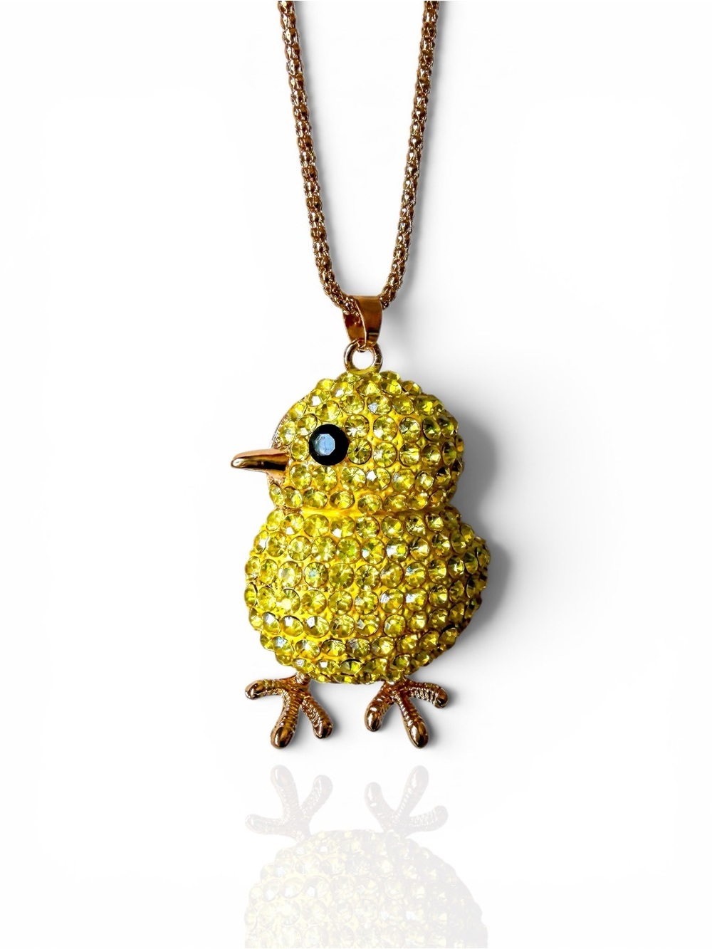 Betsey Johnson Crystal Yellow Chick Pendant Necklace Gold Tone Birdie NWT - Picture 3 of 6